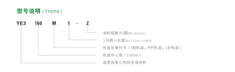 YE3系列超高效率三相異步電動(dòng)機(jī)型號(hào)說明